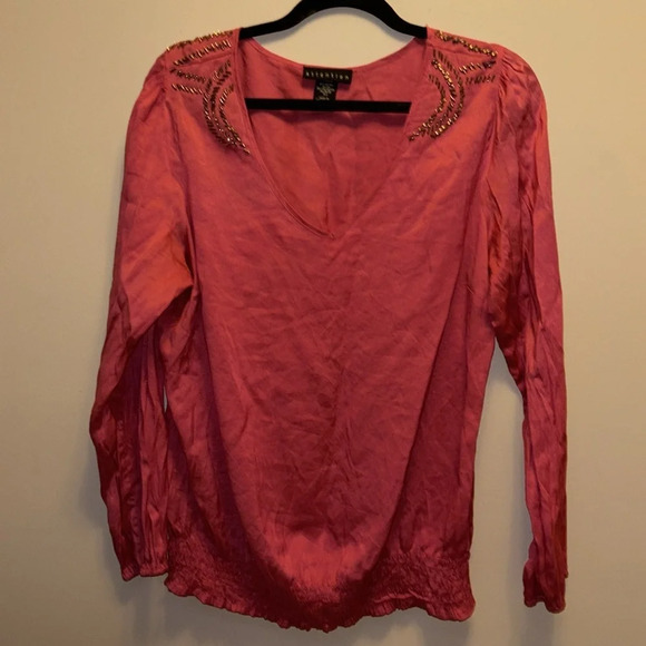 Attention beaded balloon long sleeve Rayon V neck blouse Sz L - Picture 11 of 14